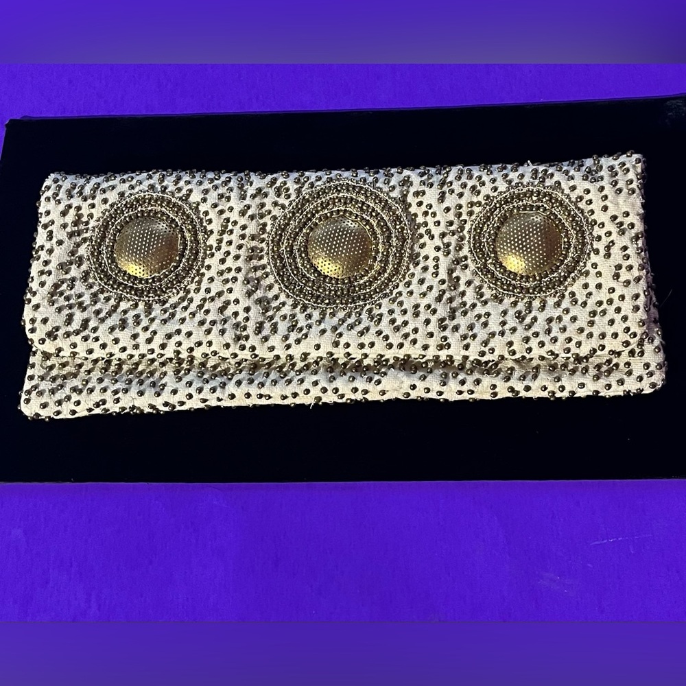 Moyna Gold Tone Beaded Boho Fold Over Clutch Bag -NWT